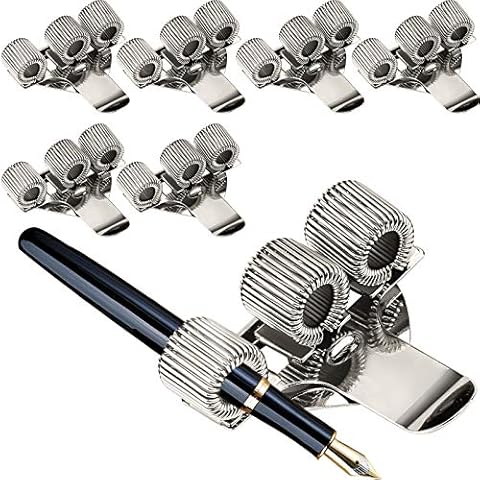 XIAOXIAO 6pcs Clip Pen Holder, Triple Metal Holder with Pocket Clip for Doctors, Compatible with Almost All Pen Sizes, Silver Cover