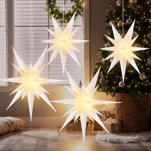 Cinnvoice 4 Pcs Christmas Moravian Star Lights Xmas Hanging Moravian