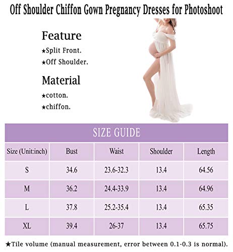 Maternity Dress For Photography Off Shoulder Chiffon Gown Split Front Maxi Pregnancy Dresses For Photoshoot White #TOP5