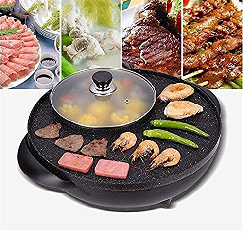 AZHom Electric Grill Multifunction Two-in-one Detachable Electric Smokeless Non-stick Barbecue Grilled Shabu-shabu Baking Pan Smokeless Barbecue 1500W