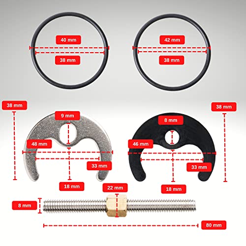 Wasch- und Spülbeckenarmaturen Schraubsystem, 1 Set, mit M8 Schraube 80 mm, Einloch-Montageset für Wasserhahn Befestigung, inkl. Hufeisenbefestigungsplatte, Mutter, Gummischeibe und 2 x O-Dichtungen