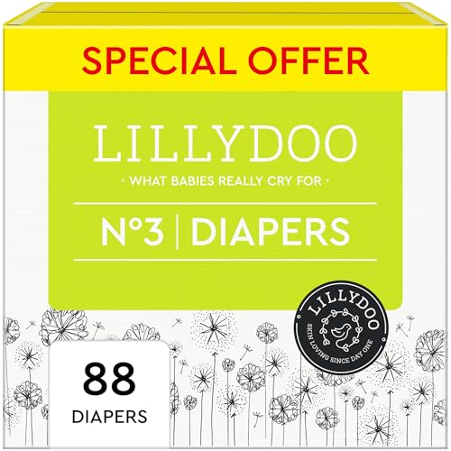 Image of LILLYDOO Diapers - Size 3 (13-22 lbs), Half-Monthly Supply (88 Count), Skin-Friendly, Ultrasoft, Chlorine-Free & Absorbent Baby Diapers