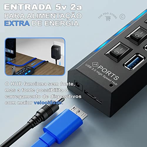 Hub Cabo Usb 3.0 Extensor 4 Portas Alta Velocidade High Speed Hd Pen Drive