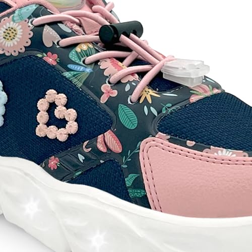 Image of Hopits GlowGetters Kids Girls and Boys Chunky Platform Shoes Sneakers | Floral Print LED Light-Up Sneakers | Lightweight Athletic Trainers Shoes