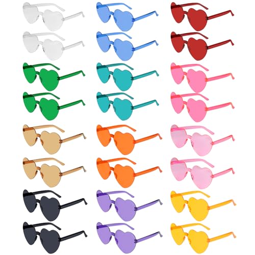 NACHLYNN 24 Pairs Sunglasses for Women - 12 Colors Rimless Heart Shaped Glasses for Party Favors