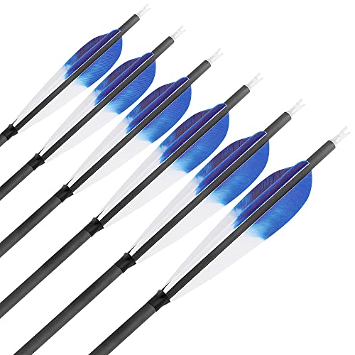 wolfman 30 Inch Archery Pure Carbon Arrows Spine 250-600 Hunting Arrow Compound Arrow Recurve Arrow with 5" Nature Feather Target Arrow for Recurve Bow Compound Bow (SP250, Blue) - Image 4