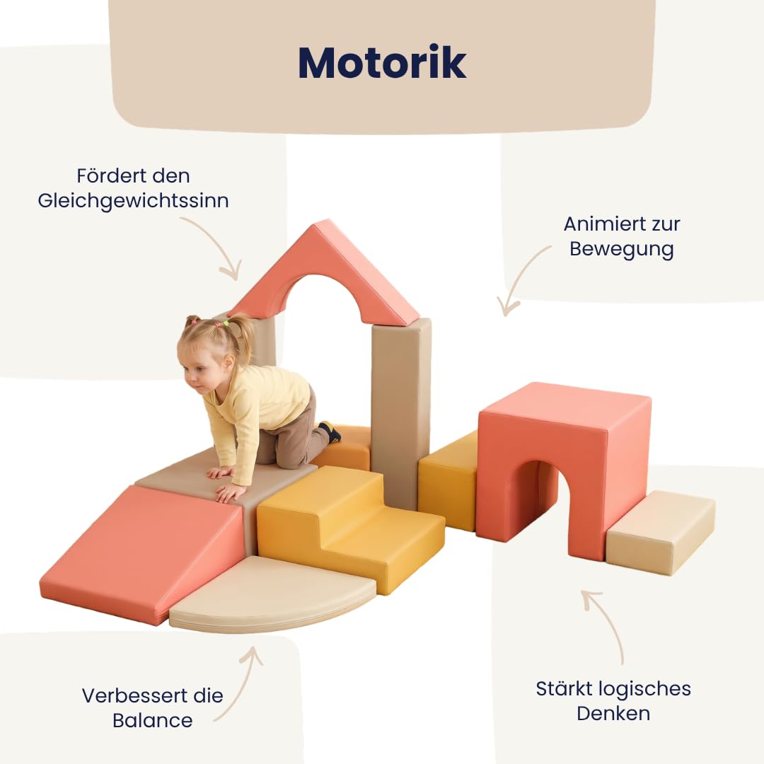 IGLU SOFT PLAY Baby Gym 10-teiliges Kletterset (Pastel Autumn) | Firm Step Schaumstoff | Veganes Leder | CE-zertifiziert | Fördert Motorik & Kreativität | Leicht zu Reinigen | Leicht