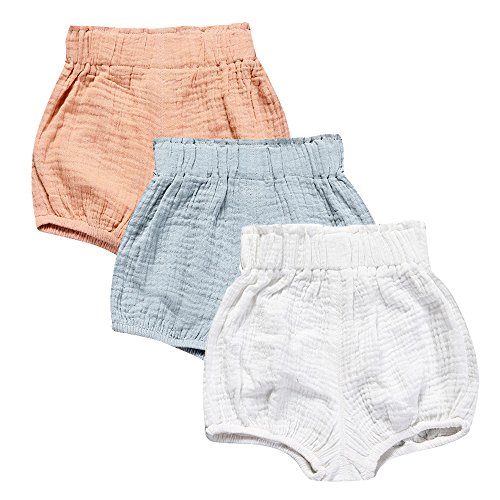 Image of MYGBCPJS Baby Girls Boys 3 Pack Cotton Linen Blend Cute Bloomer Shorts Loose Harem Shorts