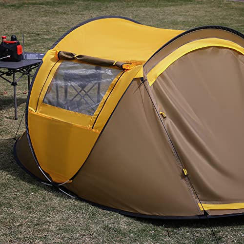 Monibloom Tent For Camping 1-2 Person Outdoor Pop Up Easy Set Up Automatic Family Travel Weatherproof Tent, 2 Doors And Side Windows Instant Easy Popup Beach Tent With Carry Bag, Earth Yellow #TOP2