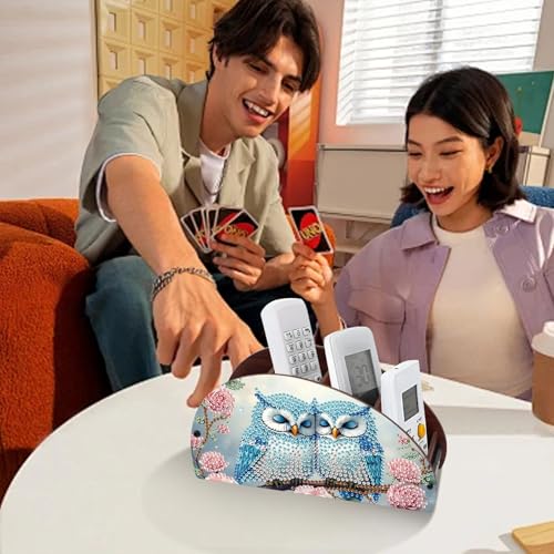 Image of Diamond Art Painting Organizer Box, DIY Owls and Flowers Design Special Shape Diamond Partial Mosaic Handmade Making Kit Organizer Box, Modern Home Dining Living Room Table Top Decor Art Decoration