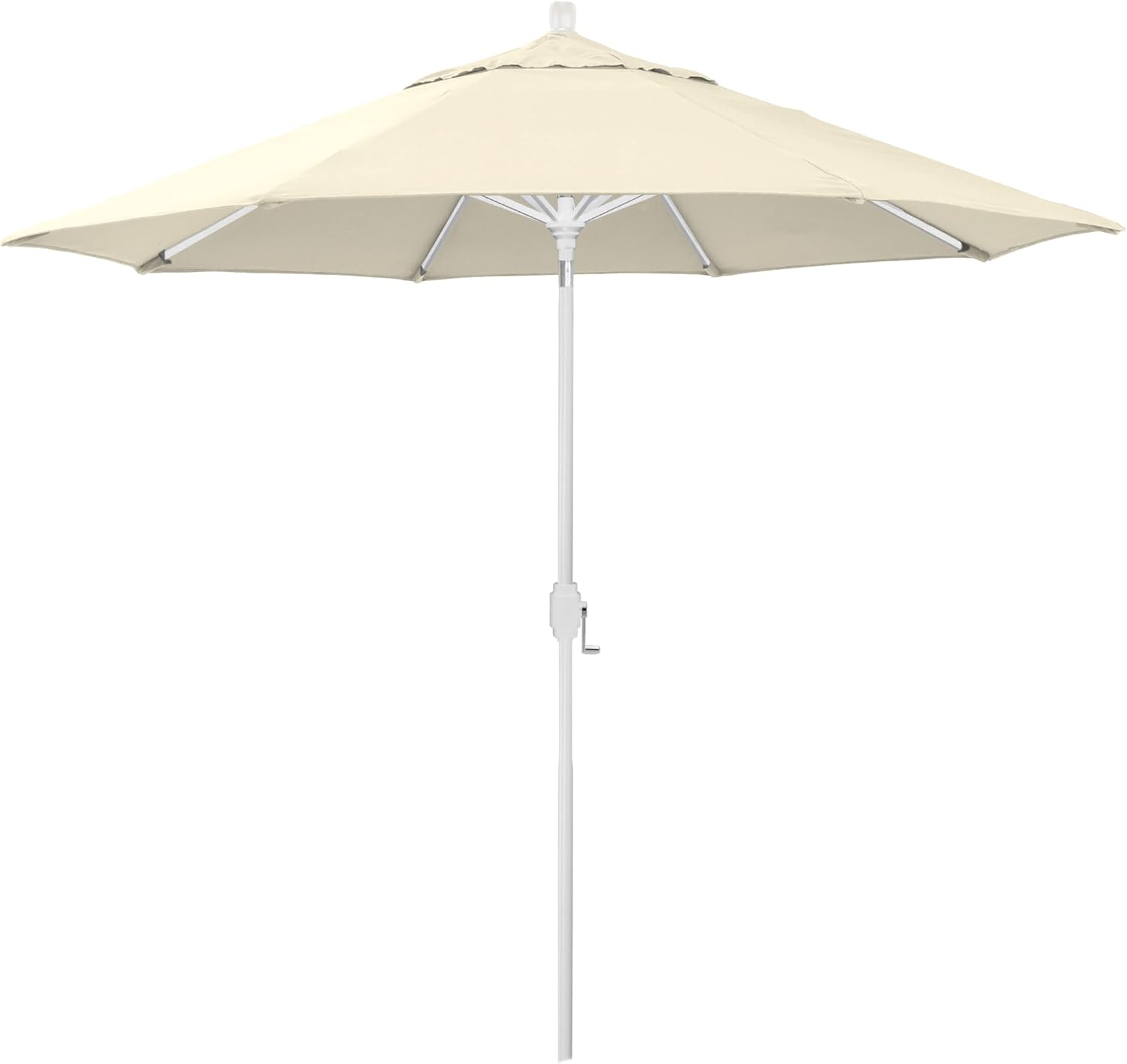 California Umbrella 12-Year-Non-Fading, 9Ft Premium Sunbrella Patio Umbrella, Hand-Crank, Button-Tilt, White Frame, Canvas Fabric