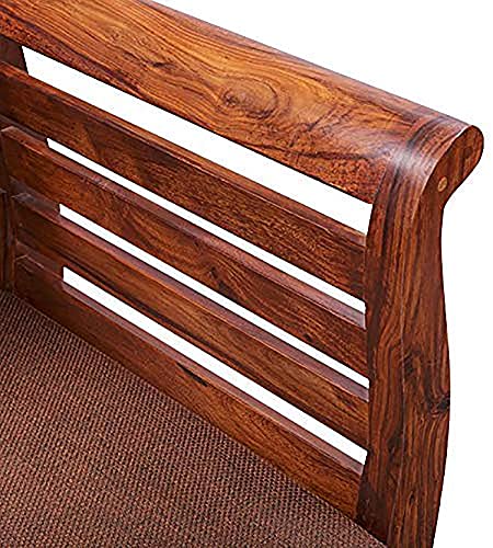 Image of Solid Sheesham Wood 1 Seater Wooden Sofa Chair with Cream Cushions | X Design Wooden Loveseat Couch for Home, Office & Lounge | Walnut Finish