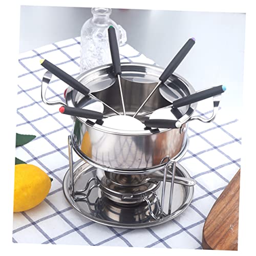 ABOOFAN Stainless Steel Chocolate Melting Pot and Cheese Fondue Set Kitchen Accessory with Splatter Guard and Forks for Chocolate Cheese and Broth Fondue
