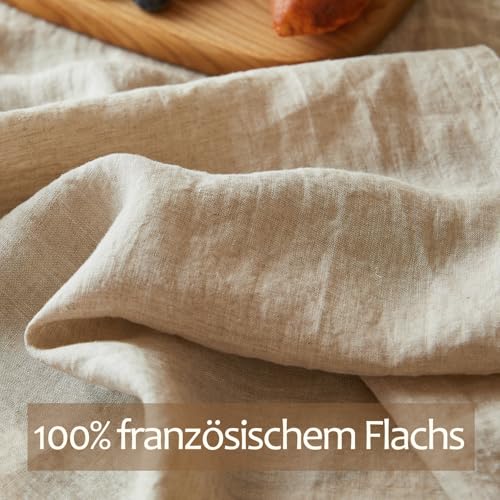 DAPU Tischdecke Leinen, 100% Französisches Naturleinen Rechteckige Tischdecke 140×220cm (Naturleinen, 140 x 220 cm)