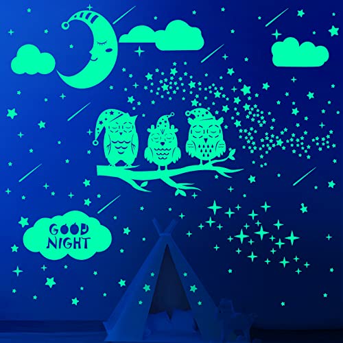Glow in The Dark Stars Wall Stickers for Girls (Owl)