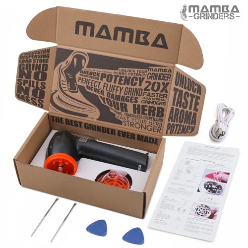 Image of Mamba Lite Electric Herb Grinder, USB Rechargeable Herb & Spice Grinder for Dried Herbs, One-Hand Automatic Kitchen Herb Mill, Portable Spice Grinder with Cleaning Tools, 0.75 g Capacity, Orange