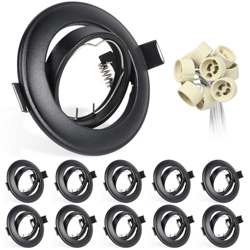 Wondlumi 10X GU10 Downlights for Ceilings 360° Tilt Swivel Recessed Spotlights Metal Frame Round Matt Black GU10 Downlight Fitting with Lamp Holders, Cutout: 68-85mm, No Bulbs