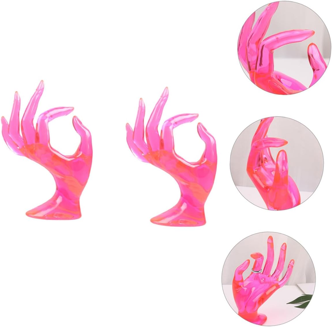 Plastic Ring Display Rack Set 2pcs, 8x17cm Jewelry Organizer Holder, Pink Hand Model Stand for Ring Storage and Display, Home Travel Accessory Organizer
