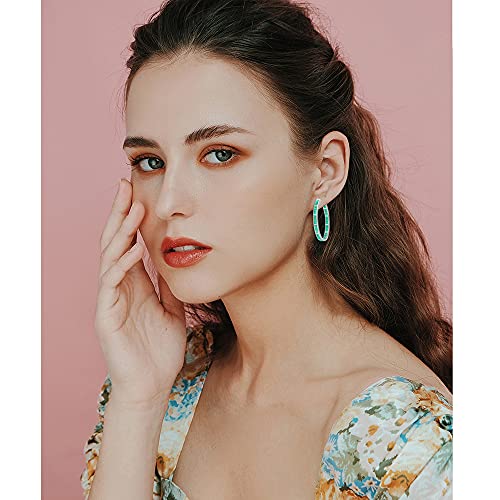 Cinily Green Opal Hoop Earrings For Women,Ladies Big Hoop Earrings Rhodium Plated Large Gemstone Earrings 32Mm #TOP1