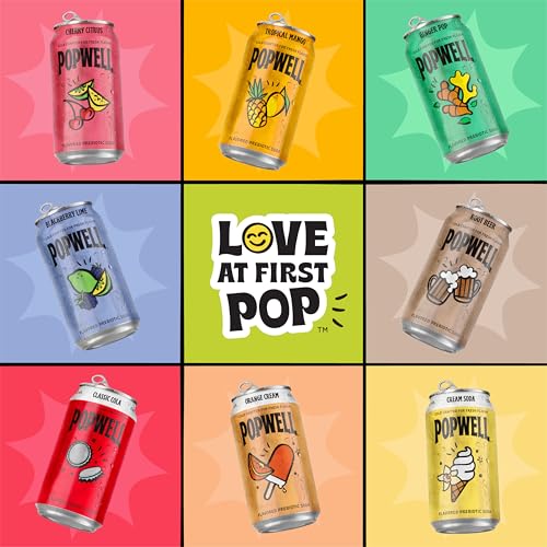 Image of Popwell Ginger Pop Better-For-You Prebiotic Soda, with 6g Fiber, 1g Sugar, Vitamins and Immunity Support, 12 fl oz Cans (pack of 12)