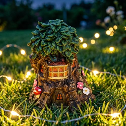 Maison d'arbre féerique figurine en résine aux détails d'écorce peints - 8