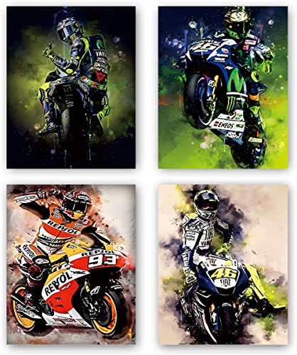 Xla Motorcycle Wall Art Painting,Motorcycle Poster Print,Extreme Sport Canvas Wall Art,Motocross Wall Decor For Motocross Fans Boys Or Girls Room Decoration,Set Of 4(8"X10" Unframed) #TOP11