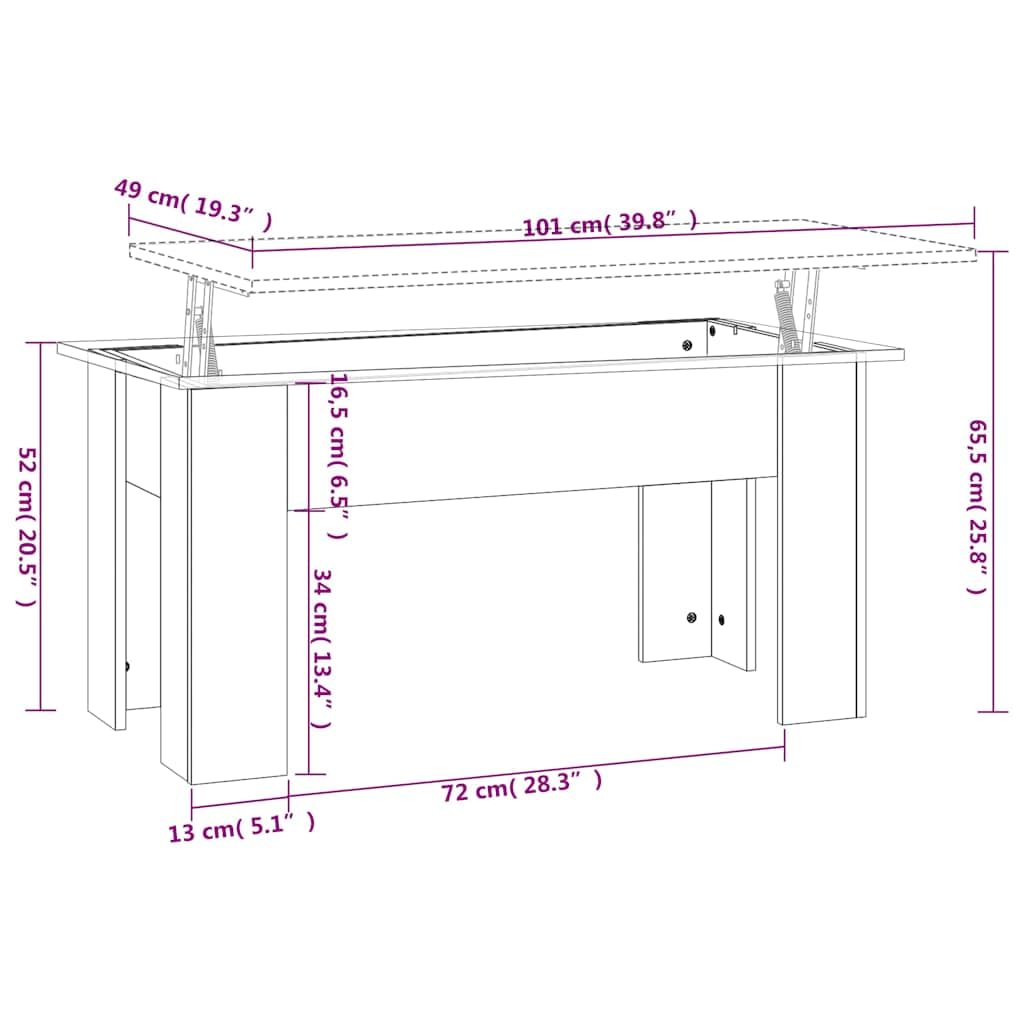 Mesa de centro de madera de roble ahumado, 101 x 49 x 52 cm, altura regulable, con espacio de almacenamiento, cajón, diseño moderno para salón, sofá, sala de estar y TV
