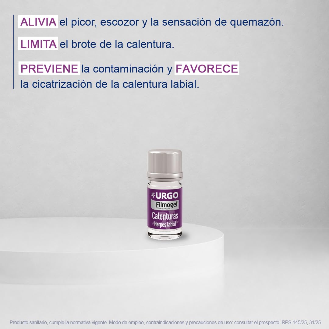Urgo - Calenturas Filmogel® - Tratamiento para úlcera labial, para todas las etapas de la calentura - Alivia el picor, escozor y quemazón - Frasco de 3 ml con 24 aplicadores
