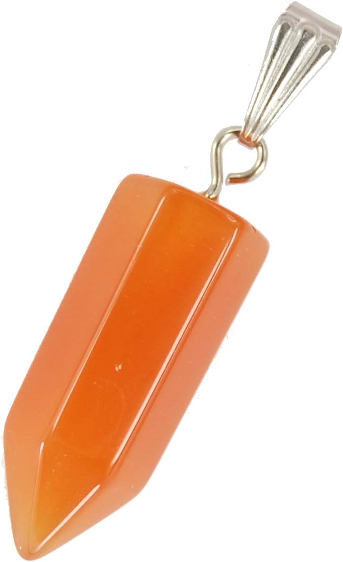 Fiery Red Agate Bullet Hexagon Point : 0.87" (22mm) Red Orange Gemstone Pendant, 20-24" Adjustable Necklace