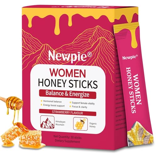 Shilajit Honey Sticks for Women Strawberry Flavour with Pure Himalayan Shilajit Resin & Saffron Natural Energy Booster for Hormone Balance Mental Clarity & Daily Wellness Support 30 Sticks (1)