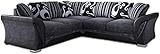 Dual Arm Corner Sofa - 2 C 2 5 Seater Couches - Modern Shannon Farrow with Curved Arm Style - Sectional Scatter Back Settee - Elegant Suite Sofa Sets for Living Rooms Cinema Lounge (Black/Grey, 2C2)