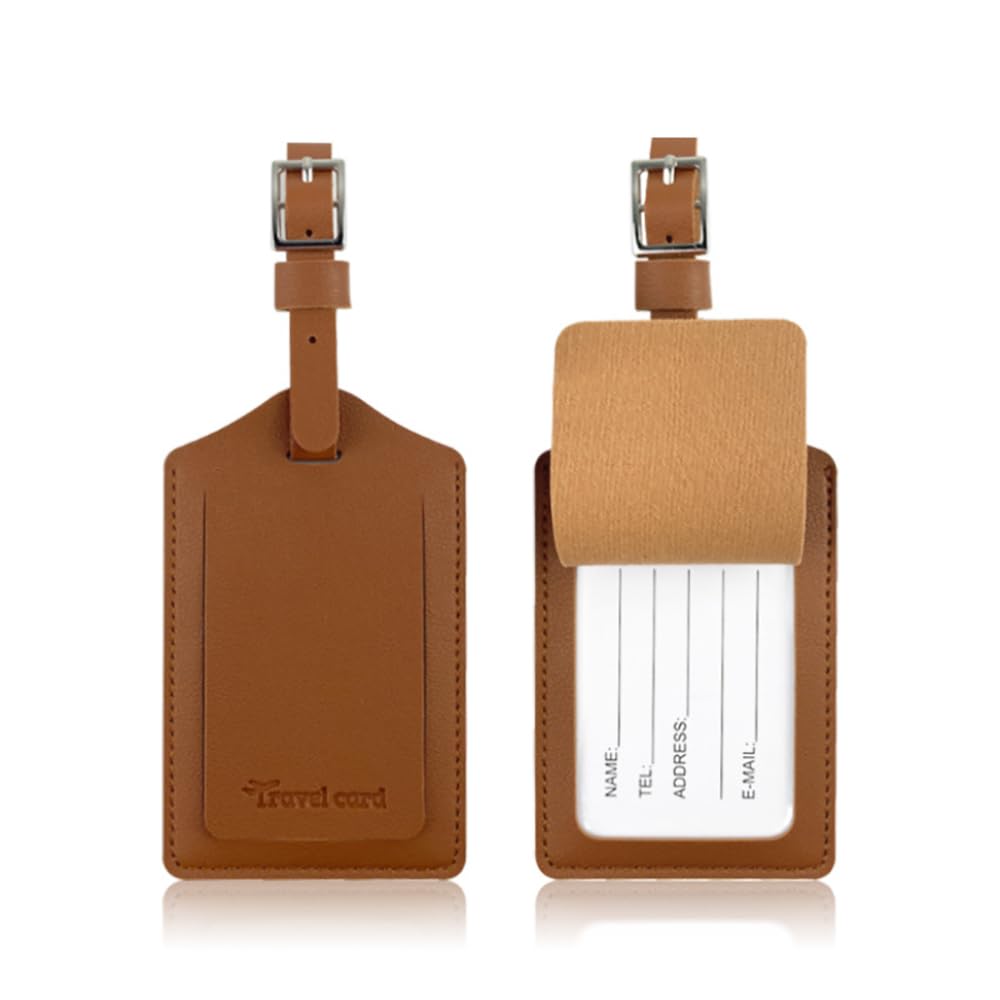 Luckybay Luggage Tags for Suitcases – 2 Pack PU Leather Travel Bag Tags with Privacy Flap, Extended Strap & Dual-Sided Info Card – Durable Travel