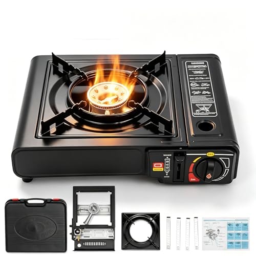 Barbacoa eléctrica portátil | 2500 W barbacoa exterior con cartucho de gas butano | Barbacoa ligera de carbón vegetal para camping, balcón y jardín | barbacoa de mesa compacta