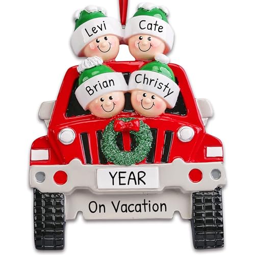 Red Car Family of 4 Ornament 2025 Personalized Family Christmas Ornaments 2025