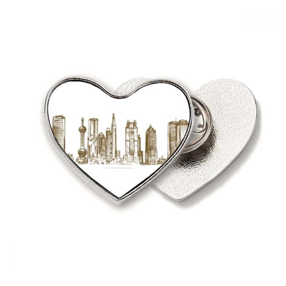 Shanghai China Landmark Sketch Heart Metal Pin Brooch Clip Love
