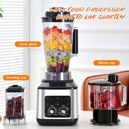 Batidora multifunción de 4000 W, 2 en 1, 2 L, batidora profesional con 2 cuencos, actualización del motor, 6 cuchillas de acero inoxidable, 15 ajustes de velocidad, para batidos, batidos, alimentos (3 - imagen 3