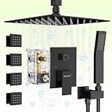 Bostingner Black Shower System with Body Spray Jets 10 Inch Rainfall Shower Ceiling Mounted Full Bod