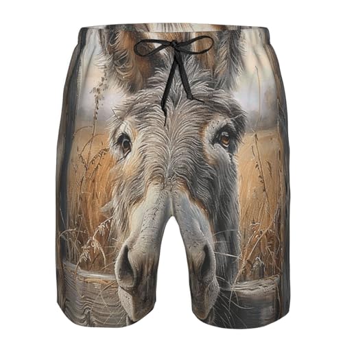 Men's Quick Dry Swim Shorts Cute Donkey Farmhouse Animal Rustic Funny Beach Trunks with Pockets3