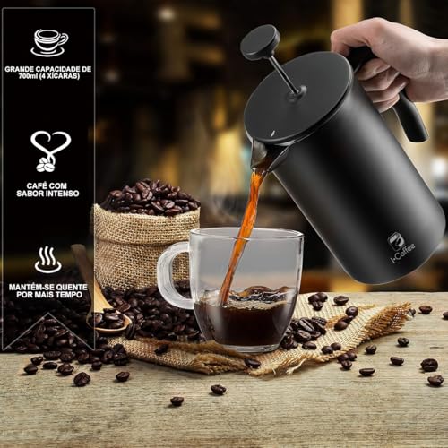 Cafeteira Prensa Francesa De Aço Inoxidável Isolamento Duplo 700ml