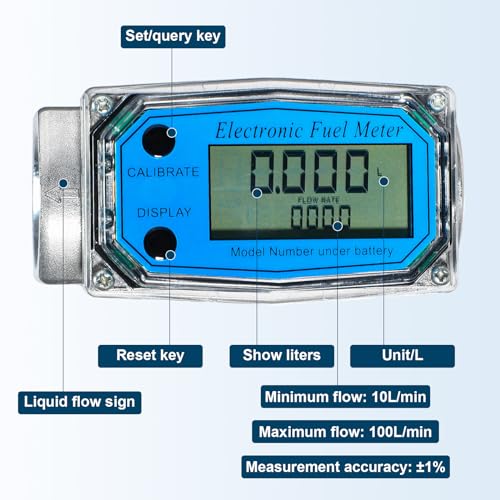 Xuhal 1 Piece Digital Turbine Flow Meter Electronic Gas Fuel Water Oil Fuel Meter with Digital Display ±1% Accuracy for Measure Diesel Kerosene Gasolin (1 Inch) - Thumbnail 3