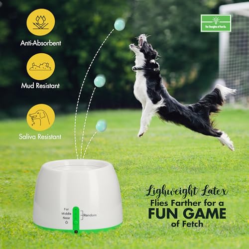 THE THOUGHTS OF FUN CO. Automatic Dog Ball Launcher Dog Fetch Machine for Small to Medium Sized Dogs,3 Launch Distances, Ball Launcher for Dogs with 6 Latex Balls, Dual Power Supply