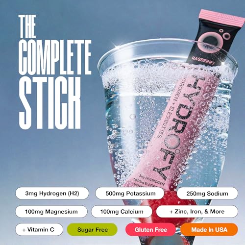 Image of Hydrofy Hydrogen Water + Electrolytes Drink Mix | H2 Hydration Packets with Molecular Hydrogen, Sodium, Potassium, Magnesium, Calcium, and Minerals | No Sugar | Lemon Lime | 25 ct