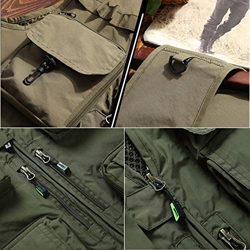 Flygo Men's Multi-Pockets Outdoor Quick Dry Mesh Fishing Safari Photo Vest Waistcoat Jackets (Medium, Army Green) #TOP5