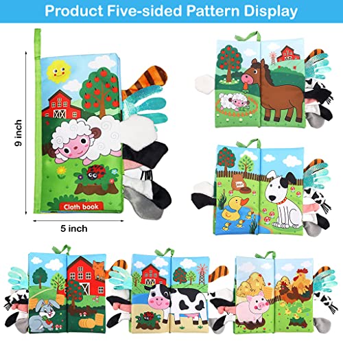 Image of PATPAT 3D Baby Cloth Book,Cute Farm Animal Theme Soft Cloth Books, Sensory Book,6 Pages Early Development Baby Cloth Book for Baby Toddler 3-18 Months (Farm Tails Cloth Book) Yellow