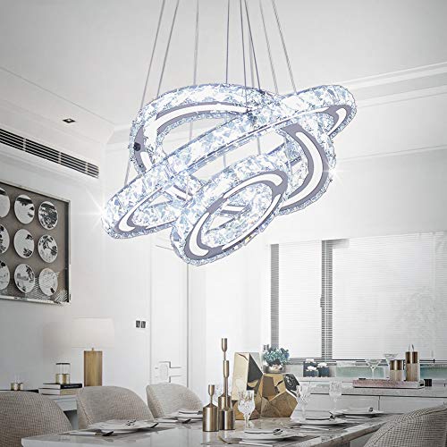 Cxgleaming Led Chandeliers Modern Ceiling Light Fixture 3 Rings Adjustable Crystal Chandelier Light Fixture Ceiling Hanging Pendant Light For Living Room Dining Bedrooms Hall #TOP7
