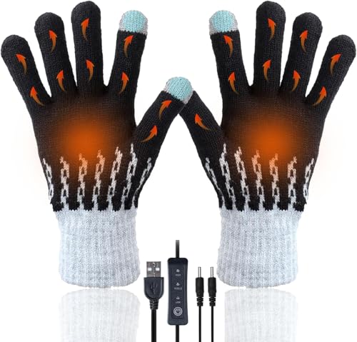 Guanti riscaldati USB per uomo e donna, guanti invernali caldi per mani, guanti per laptop touchscreen, guanti riscaldanti in maglia, guanti termici regolabili (Nero)