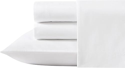 Laura Ashley - Juego de sábanas tamaño King, juego de ropa de cama de percal de algodón, decoración del hogar (blanco liso, King)