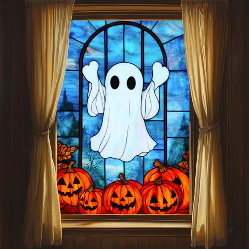 Vinilo decorativo Halloween con diseño de fantasma y calabazas 31x47 pulg miniatura 2