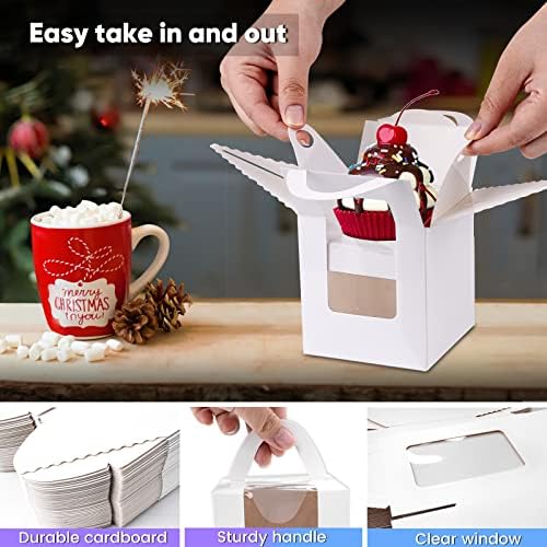 Shine Decor 50 Pack Cupcake Boxes Single, Individual Cupcake Boxes, Single Cupcake Boxes with Window and Insert, Single Muffin Boxes with Handle for Pastries Brownies