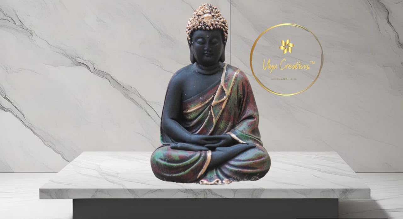 VIYU CREATIONS Meditating Buddha Statue for Home Decor, 9x8x13 cms, Black